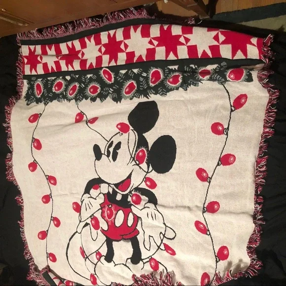 Mickey Mouse Christmas Holiday Lights Vintage Fringe Blanket New HOST PICK Xmas